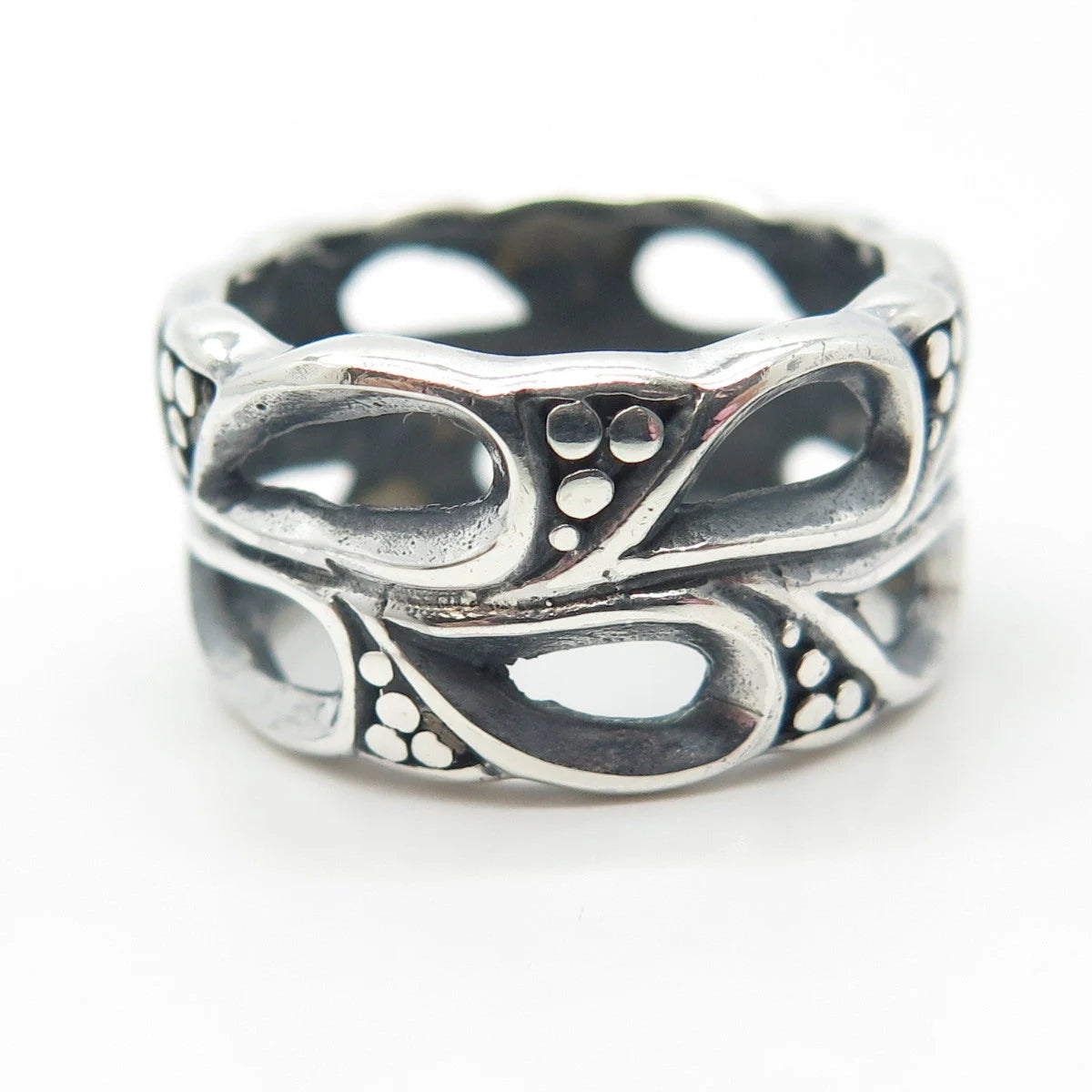 925 Sterling Silver Vintage Leaf Band Ring Size 8