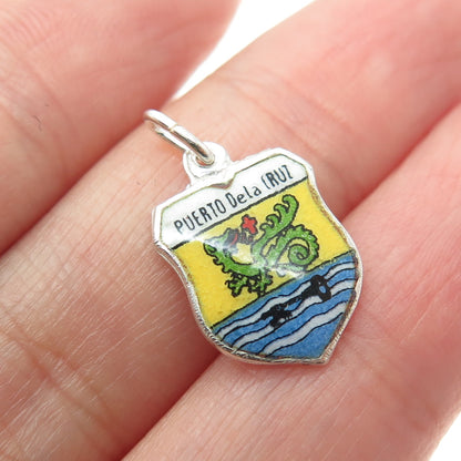 800 Silver Vintage Enamel Puerto de la Cruz Coat of Arms Minimalist Pendant
