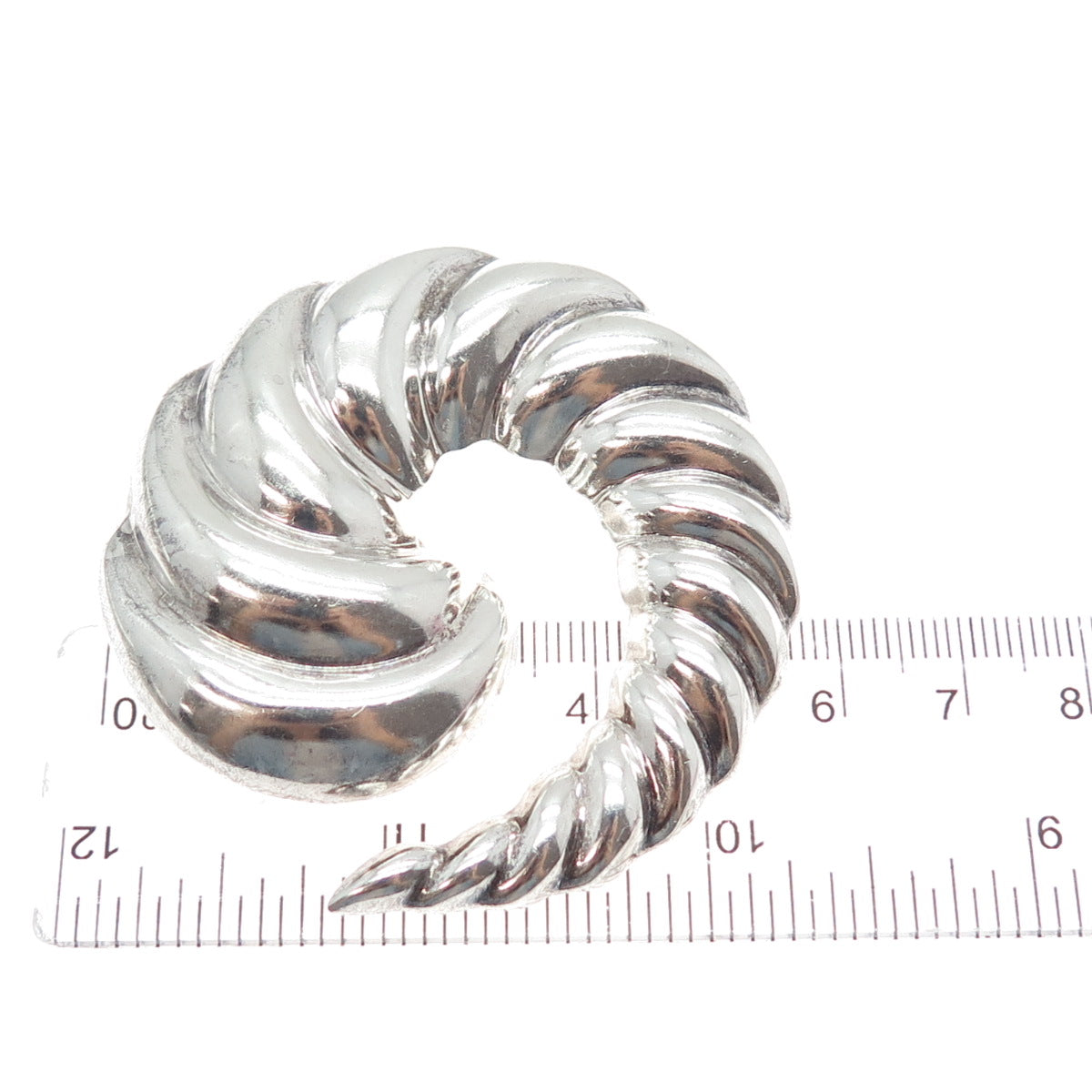925 Sterling Vintage Mexico Modernist Ribbed Spiral Oxidized Pin Brooch Pendant