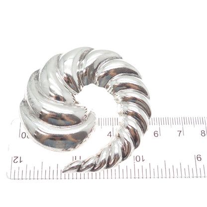 925 Sterling Vintage Mexico Modernist Ribbed Spiral Oxidized Pin Brooch Pendant