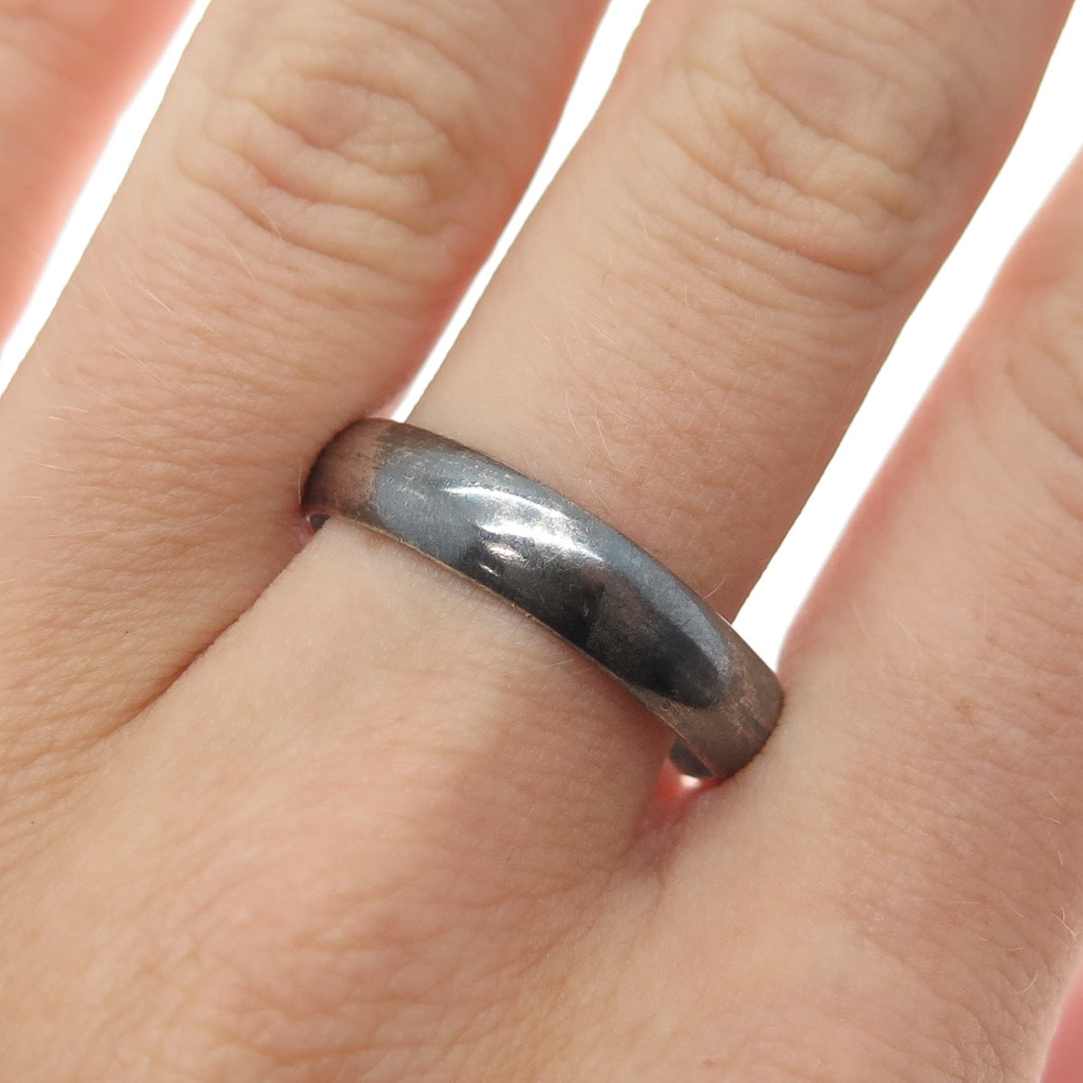 925 Sterling Silver Vintage Mexico Classic Wedding Oxidized Band Ring Size 11.25