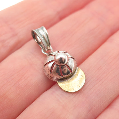 925 Sterling Silver 2-Tone Vintage Italy Baseball Cap 3D Mini Charm Pendant