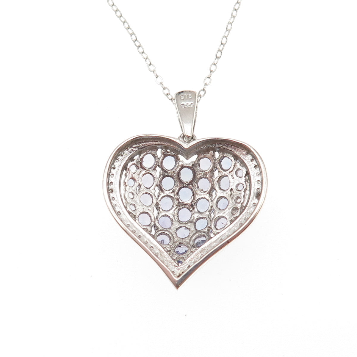 Chuck Clemency 925 Sterling Silver Real Diamond & Tanzanite Heart Necklace 20"