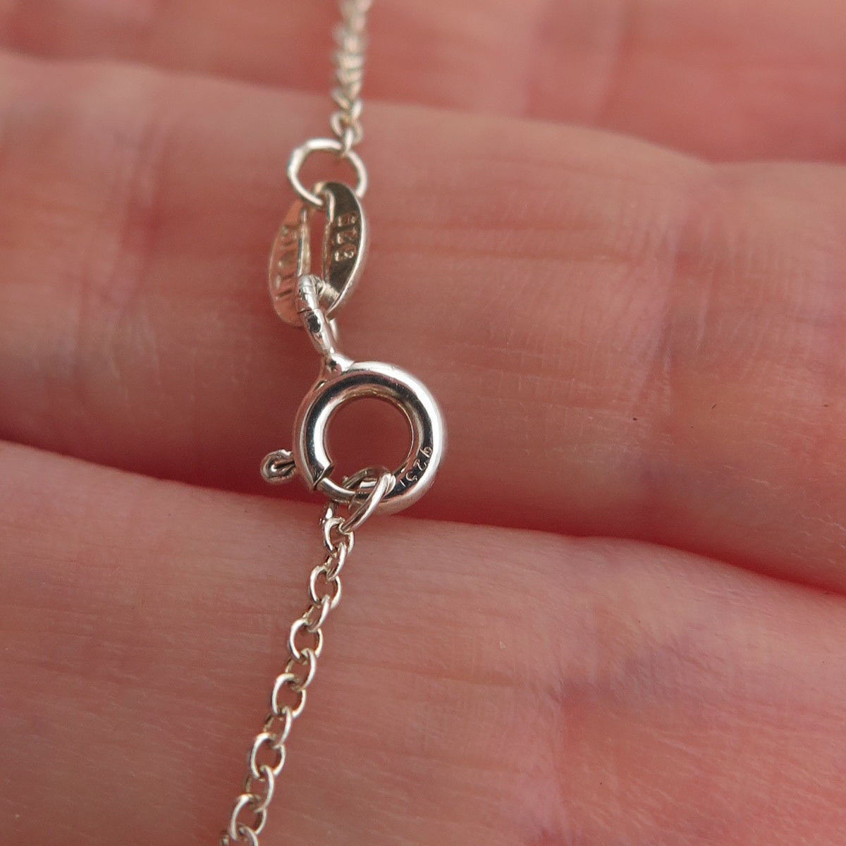 925 Sterling Silver Real Round-Cut Diamond Heart Cable Chain Necklace 18"