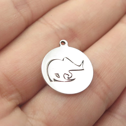 925 Sterling Silver USA Two In Town Rhinoceros Charm Pendant