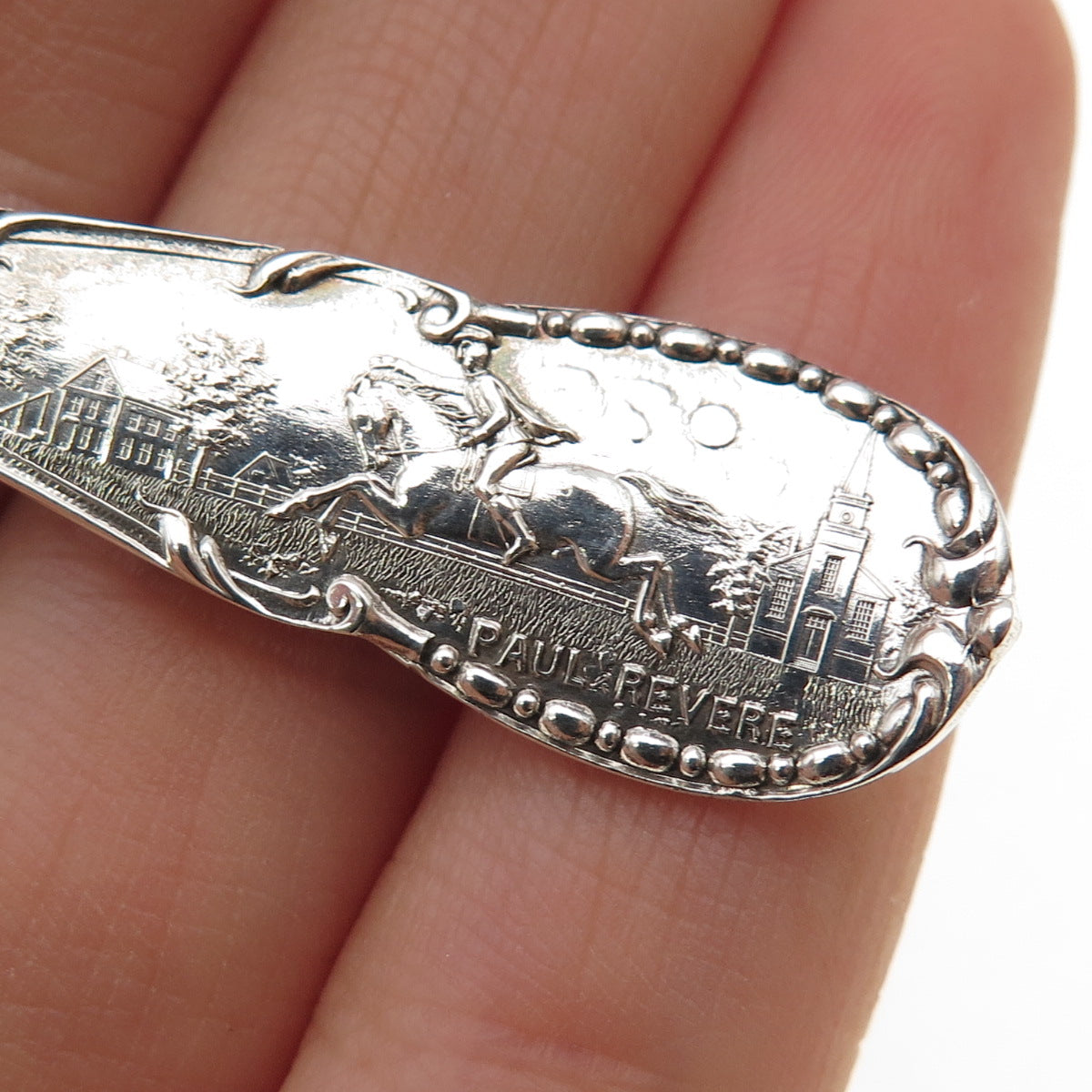 ALVIN 925 Sterling Silver Antique Bunker Hill 1775 Spirit of 76 Coffee Spoon