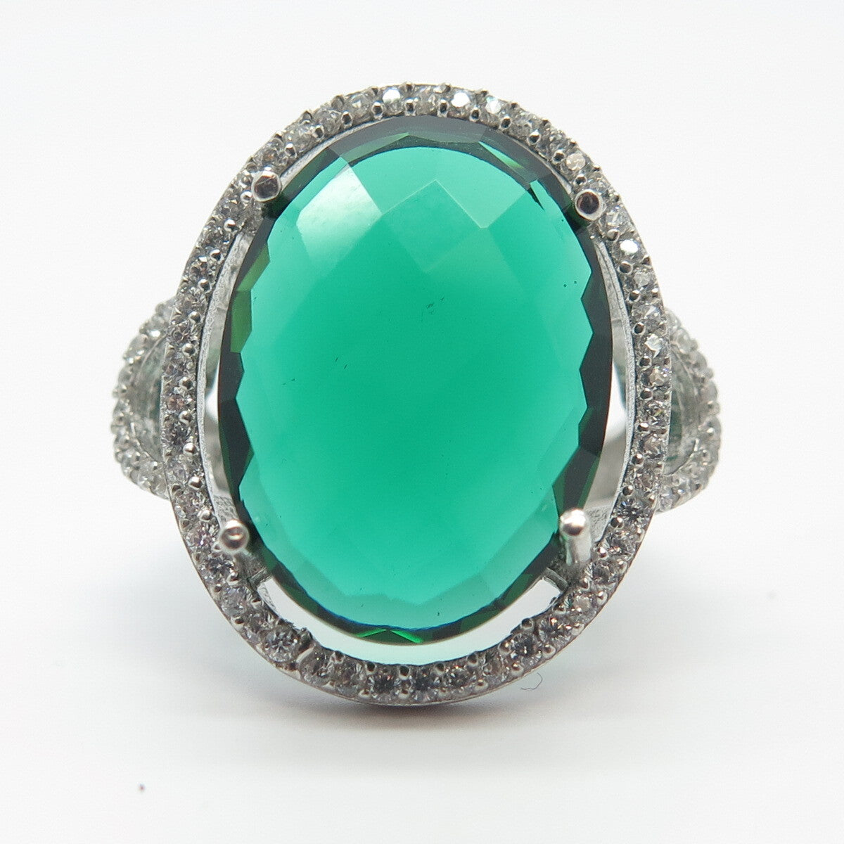 925 Sterling Silver White & Green C Z Ring Size 6.25