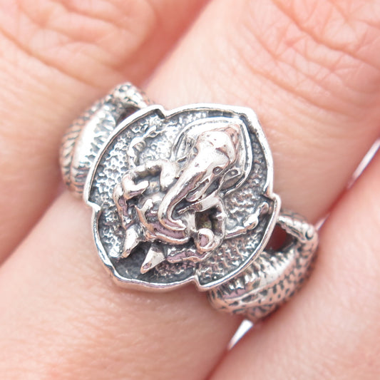 925 Sterling Silver Vintage Jaya Ganesha Elephant Oxidized Ring Size 7.25