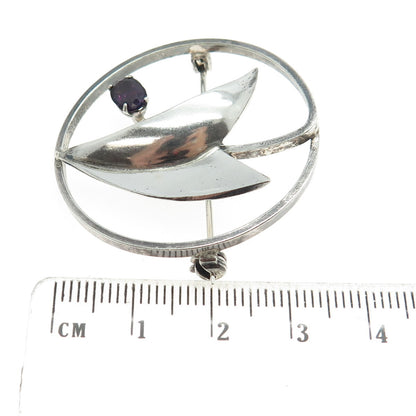925 Sterling Silver Vintage Real Tourmaline Gemstone Modernist Pin Brooch