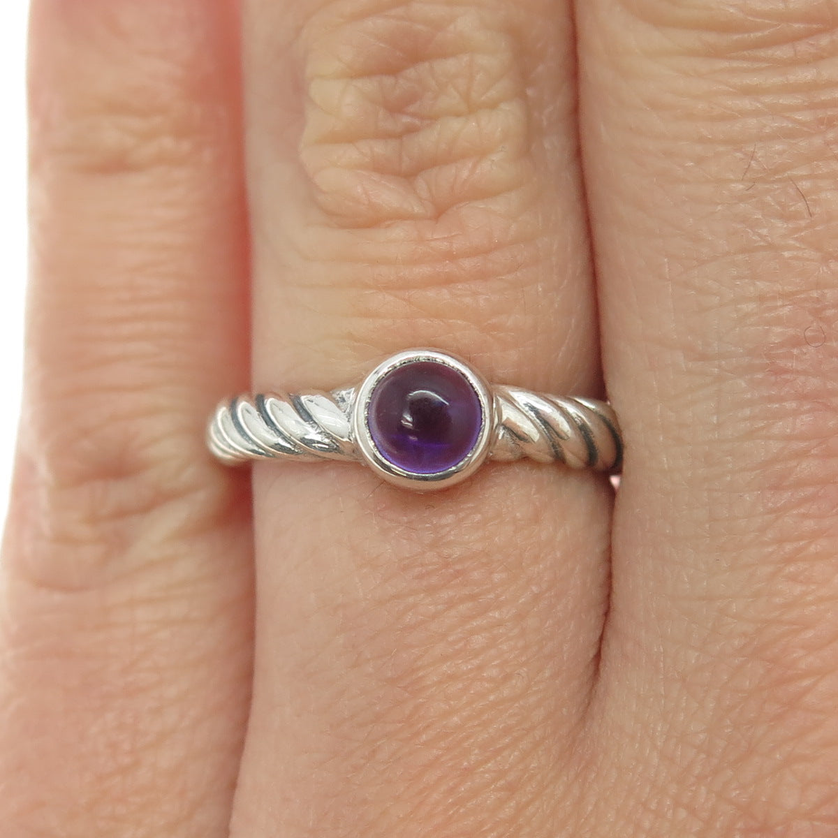 925 Sterling Silver Vintage Real Amethyst Gemstone Twisted Ring Size 6.5