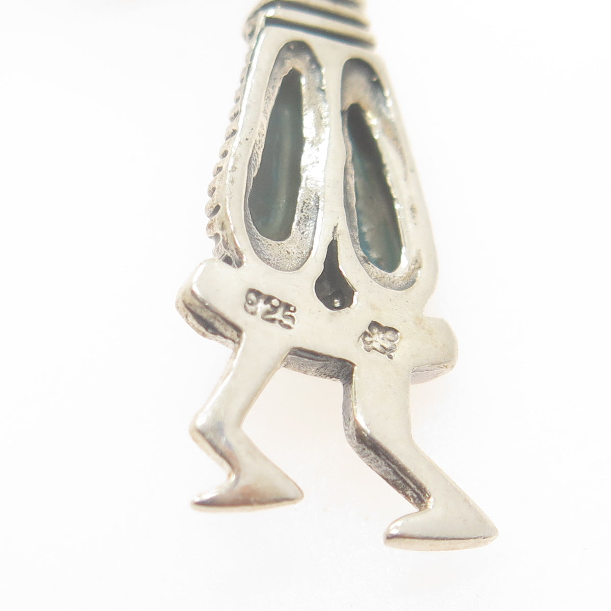 RENEGADE JEWELRY 925 Sterling Silver Vintage Turquoise Kokopelli Tribal Pendant