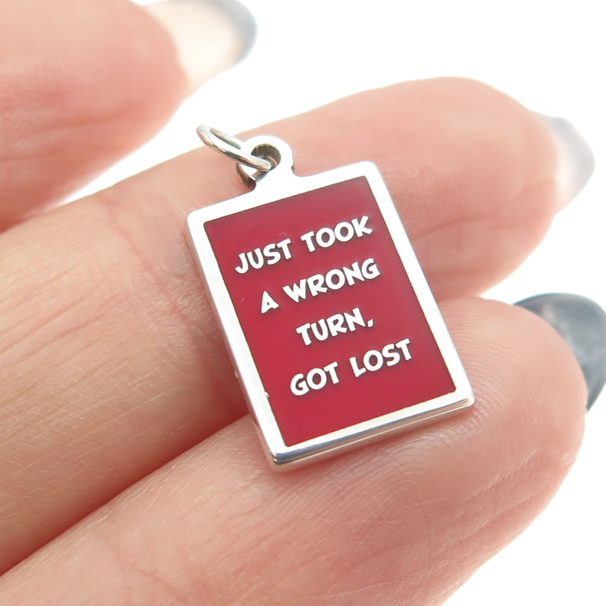 925 Sterling Silver Red Enamel "Just Took A Wrong Turn Got Lost" Charm Pendant