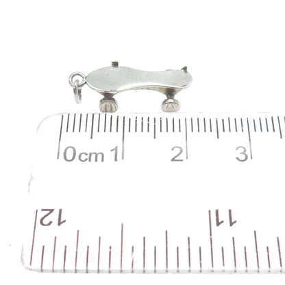 925 Sterling Silver Antique Art Deco Skateboard 3D Charm Pendant