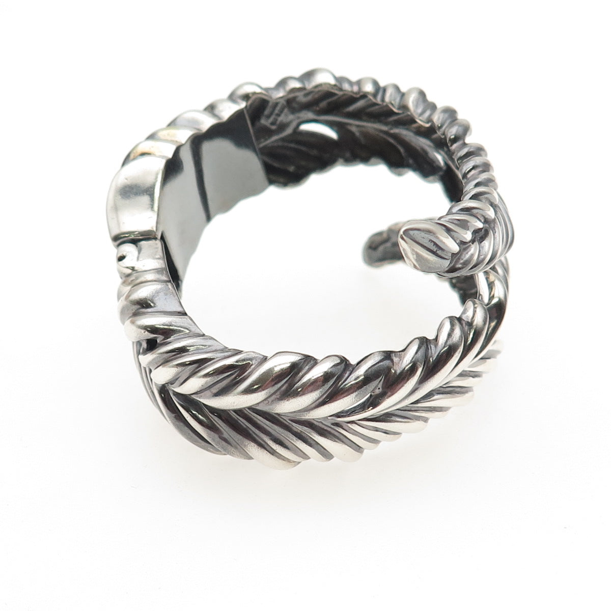 TIFFANY & CO Sterling Silver Vintage Heavy 74.5g Feather Oxidized Bracelet 5.75"