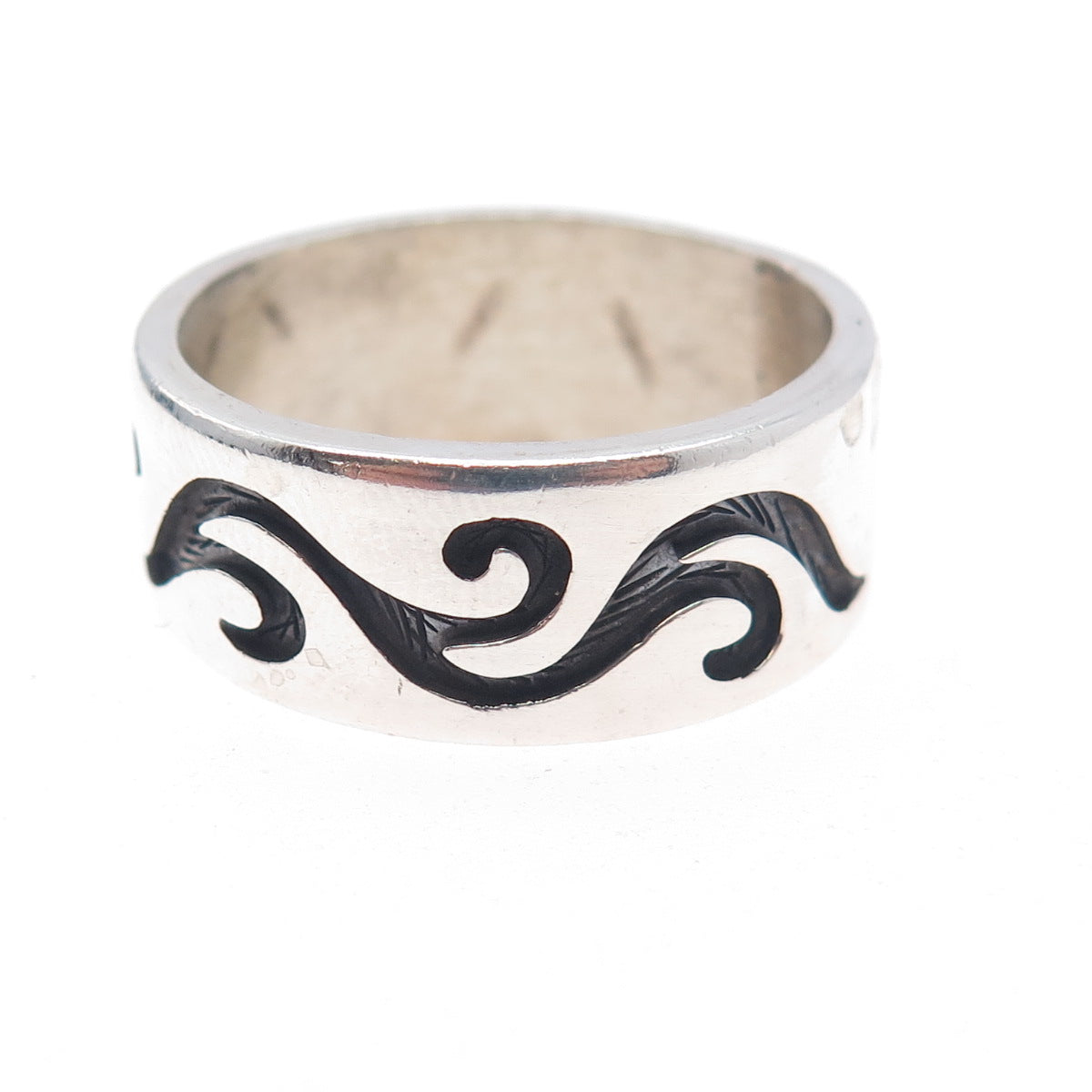 925 Sterling Silver Vintage Mexico Swirl Oxidized Band Ring Size 14