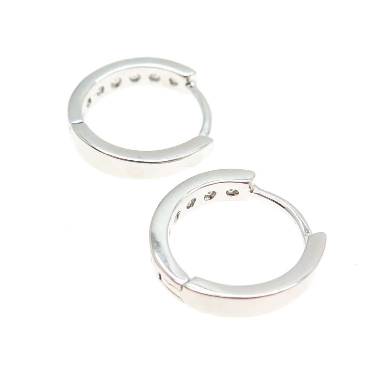 925 Sterling Silver Round-Cut C Z Hoop Earrings