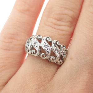 925 Sterling Silver Vintage Round-Cut C Z Swirl Ring Size 5.5