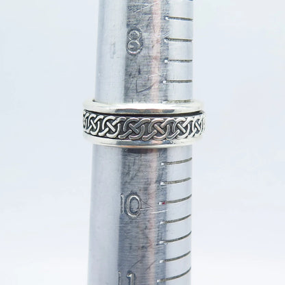 925 Sterling Silver Vintage Mexico Celtic Rotating Band Ring Size 9.5