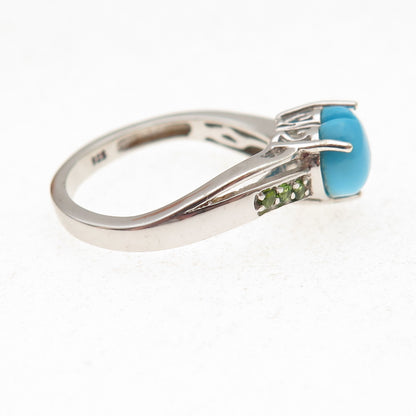 Chuck Clemency 925 Sterling Silver Real Turquoise & Peridot Heart Ring Size 8