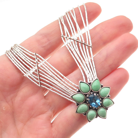 Carolyn Pollack Old Pawn 925 Sterling Vintage Turquoise & Topaz Necklace 16-18"