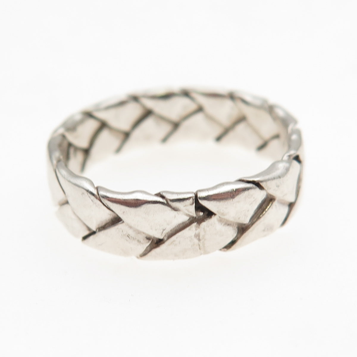 925 Sterling Silver Vintage Woven Oxidized Band Ring Size 8.5