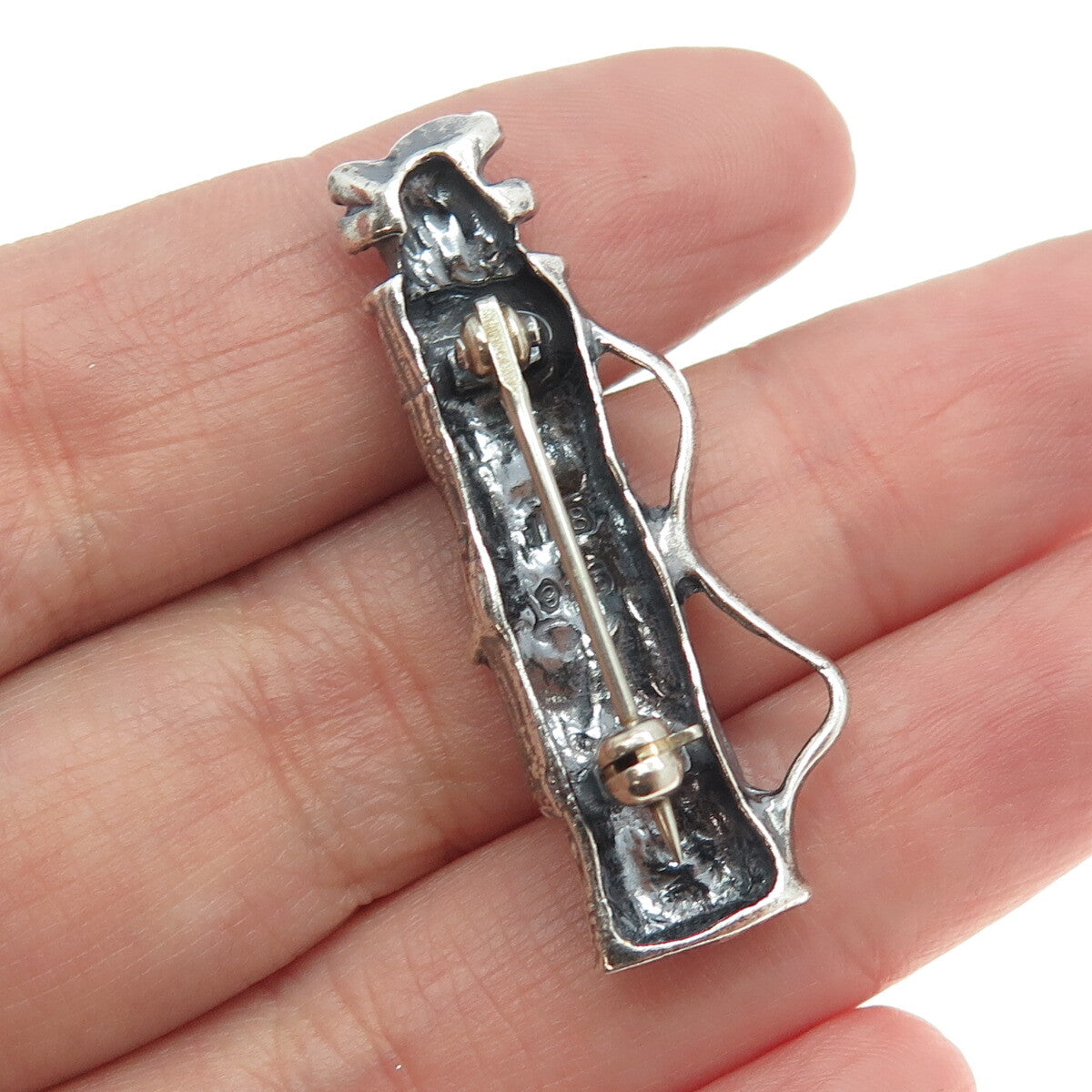 925 Sterling Silver Vintage Golf Club Oxidized Pin Brooch