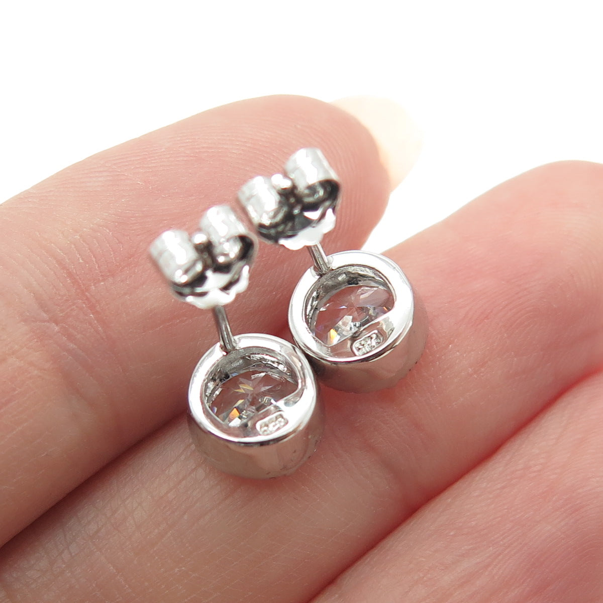 925 Sterling Silver Round-Cut C Z Stud Earrings