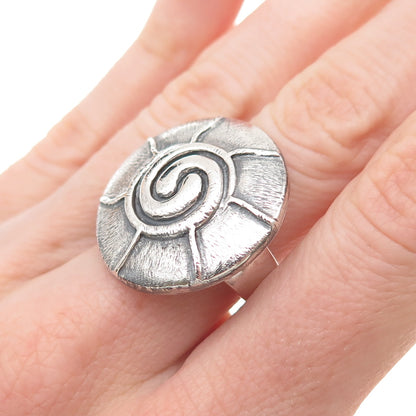 925 Sterling Silver Vintage Modernist Yin Yang Oxidized Ring Size 7
