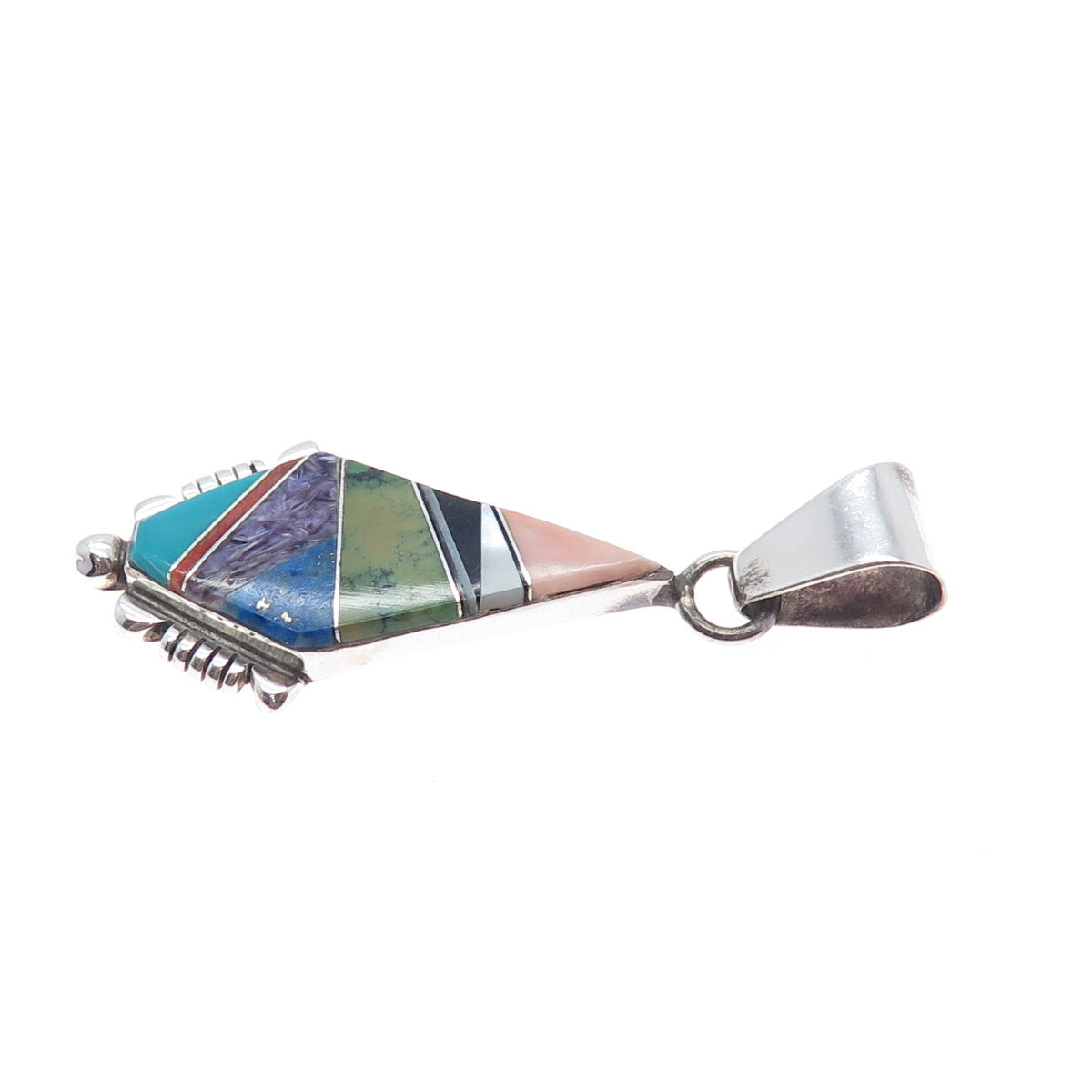 Paula Leekity Zuni Old Pawn 925 Sterling Silver Vintage Multi-Gem Tribal Pendant