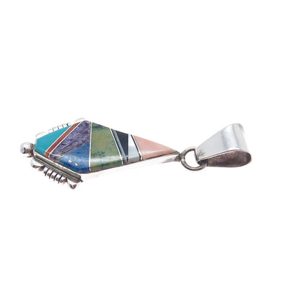 Paula Leekity Zuni Old Pawn 925 Sterling Silver Vintage Multi-Gem Tribal Pendant