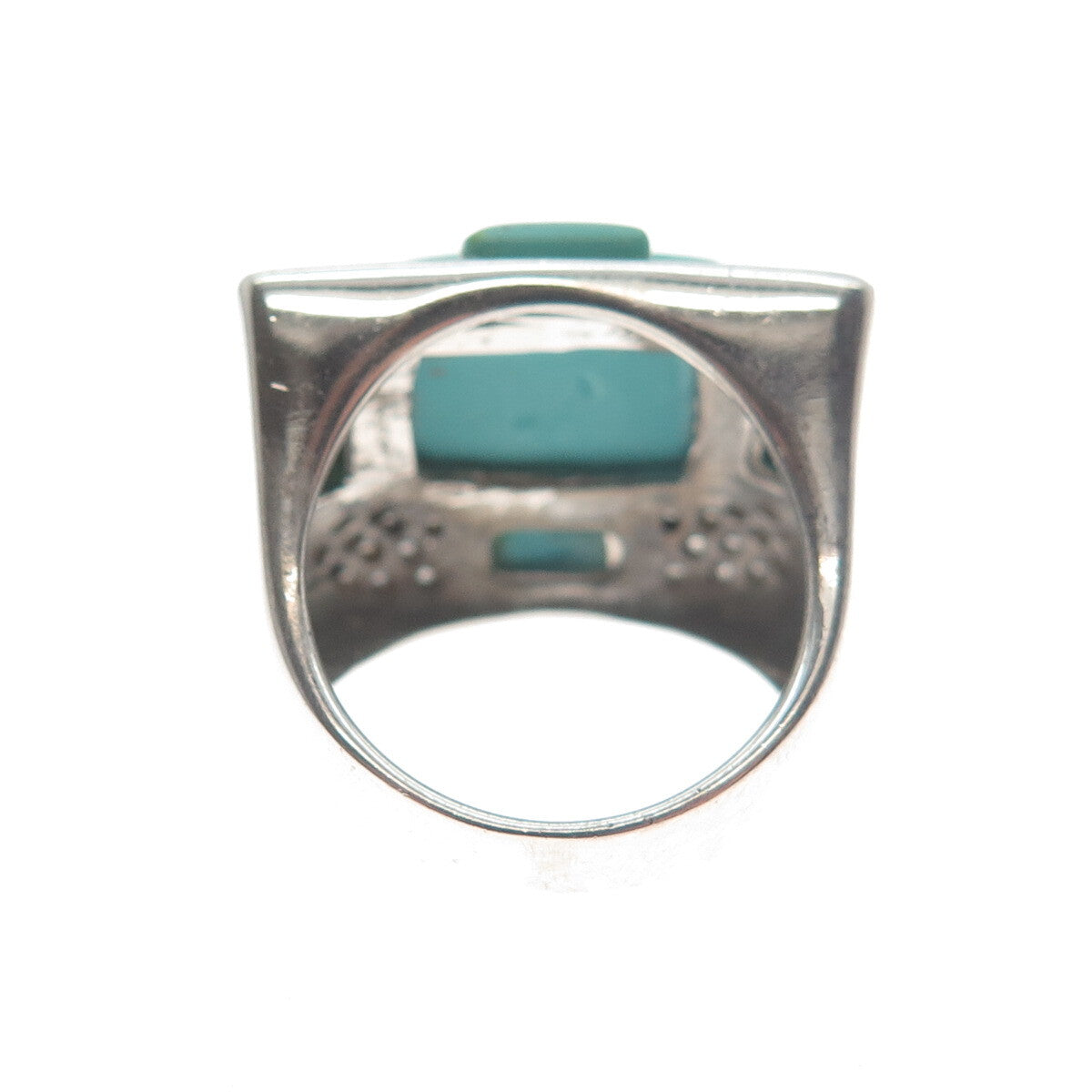 FADI 925 Sterling Silver Real Lone Mountain Turquoise & C Z Ring Size 6.5
