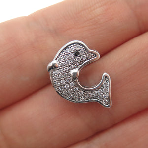 925 Sterling Silver Round-Cut Black & White C Z Dolphin Mini Slide Charm Pendant