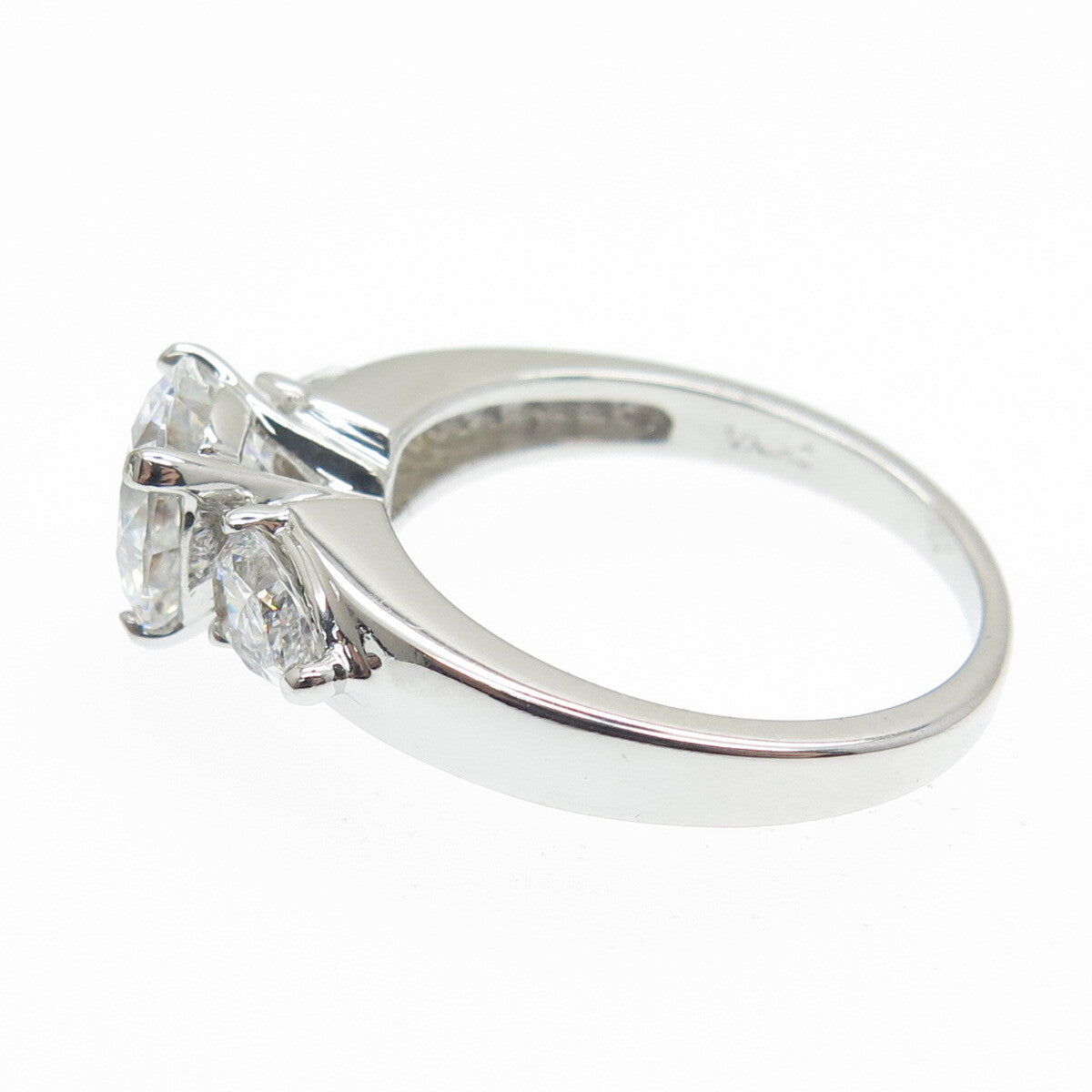 925 Sterling Silver Round & Pear-Cut C Z Engagement Ring Size 7
