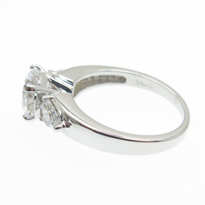 925 Sterling Silver Round & Pear-Cut C Z Engagement Ring Size 7