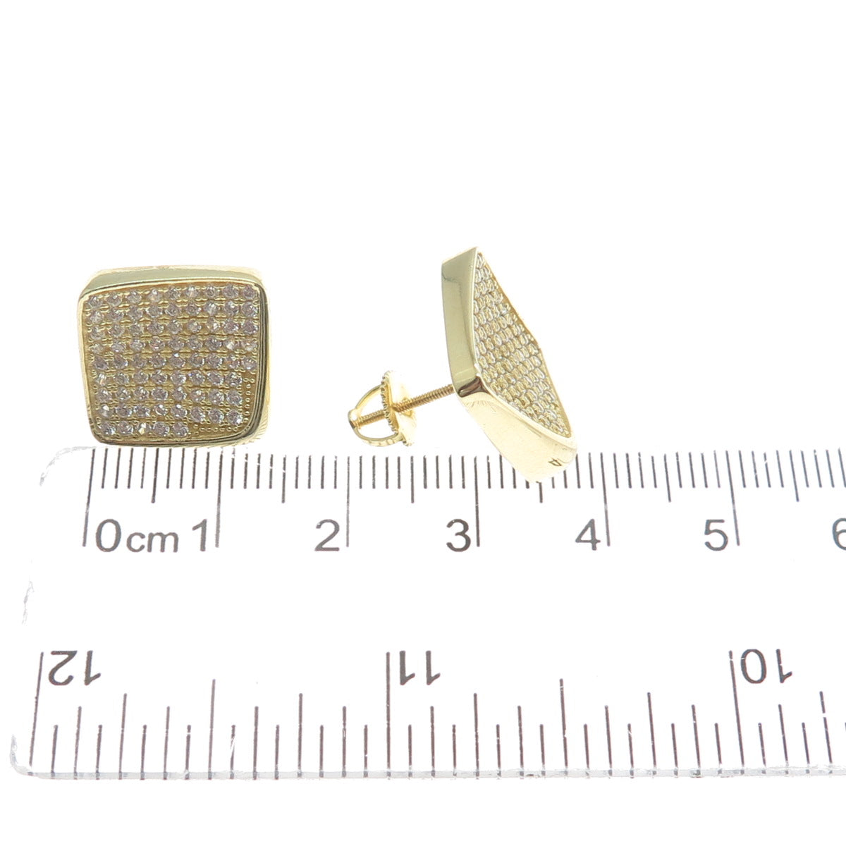 925 Sterling Silver Gold Plated Heart-Cut C Z Cushion Stud Earrings