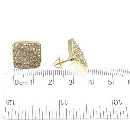 925 Sterling Silver Gold Plated Heart-Cut C Z Cushion Stud Earrings