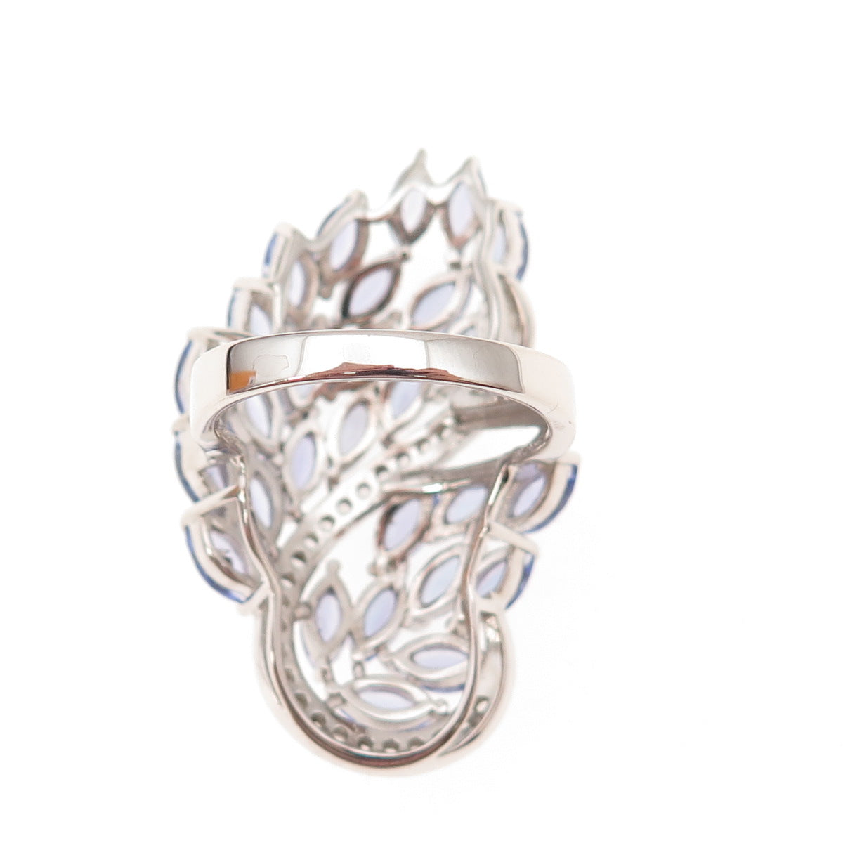 925 Sterling Silver Real Marquise-Cut Tanzanite & White Topaz Floral Ring Size 8