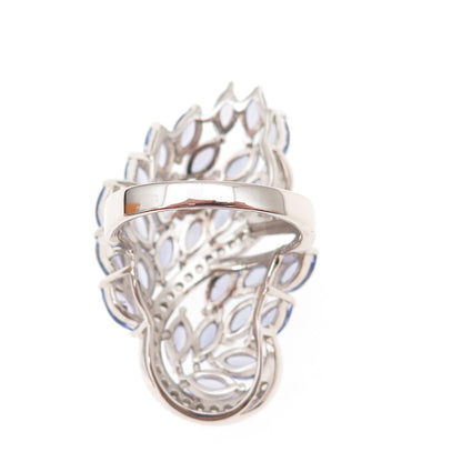 925 Sterling Silver Real Marquise-Cut Tanzanite & White Topaz Floral Ring Size 8