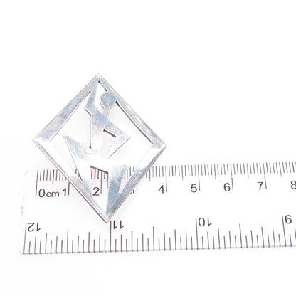 STELLA POPOWSKI Sterling Silver Vintage Mexico Abstract Man Oxidized Pin Brooch