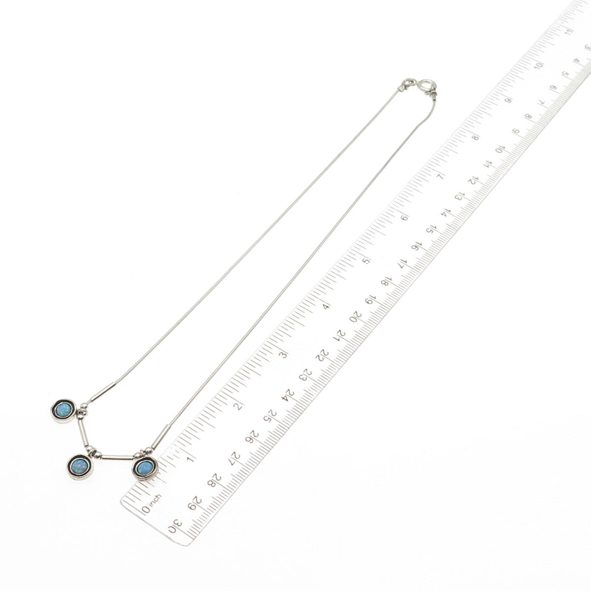 925 Sterling Silver Vintage Real Opal Modernist Snake Chain Necklace 18"