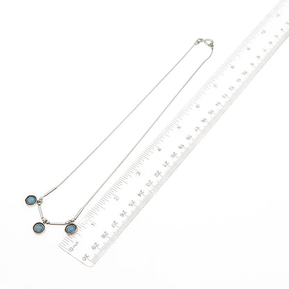 925 Sterling Silver Vintage Real Opal Modernist Snake Chain Necklace 18"