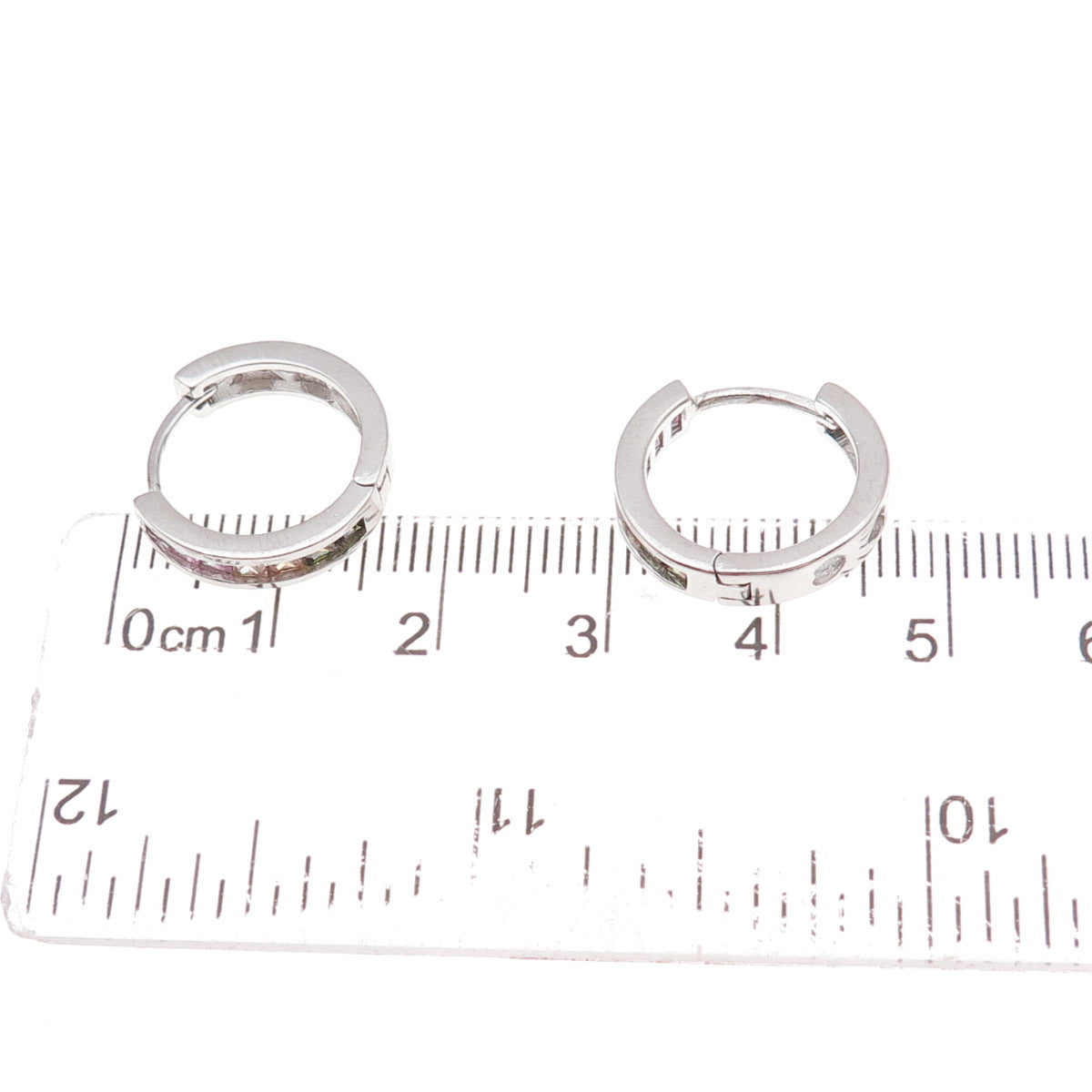 925 Sterling Silver Princess-Cut Multi-Color C Z Hoop Earrings