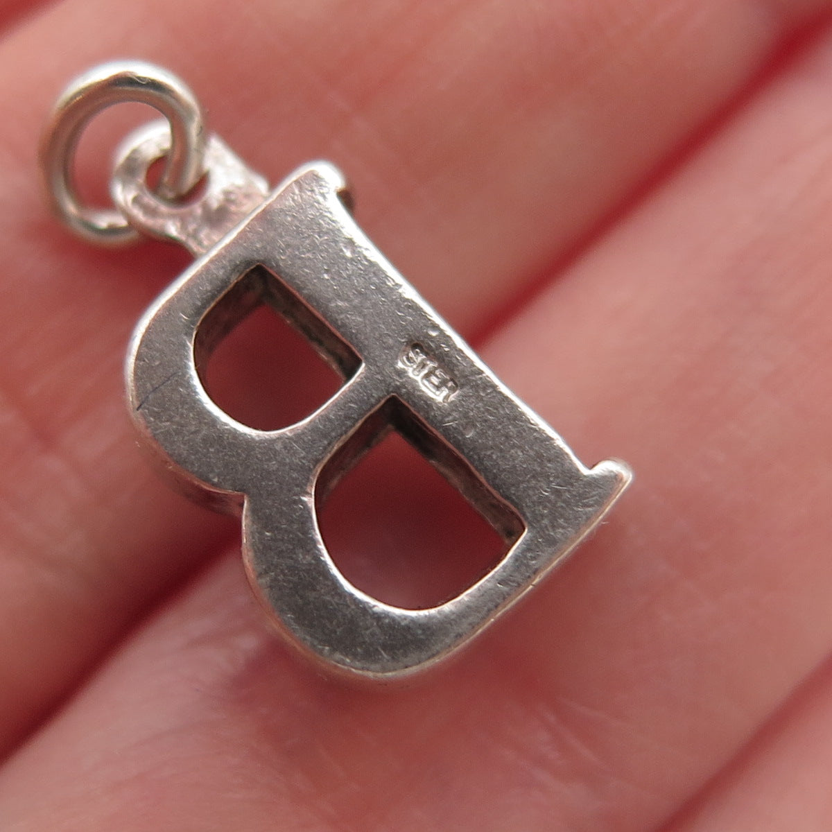 925 Sterling Silver Vintage Letter B Initial Oxidized Charm Pendant