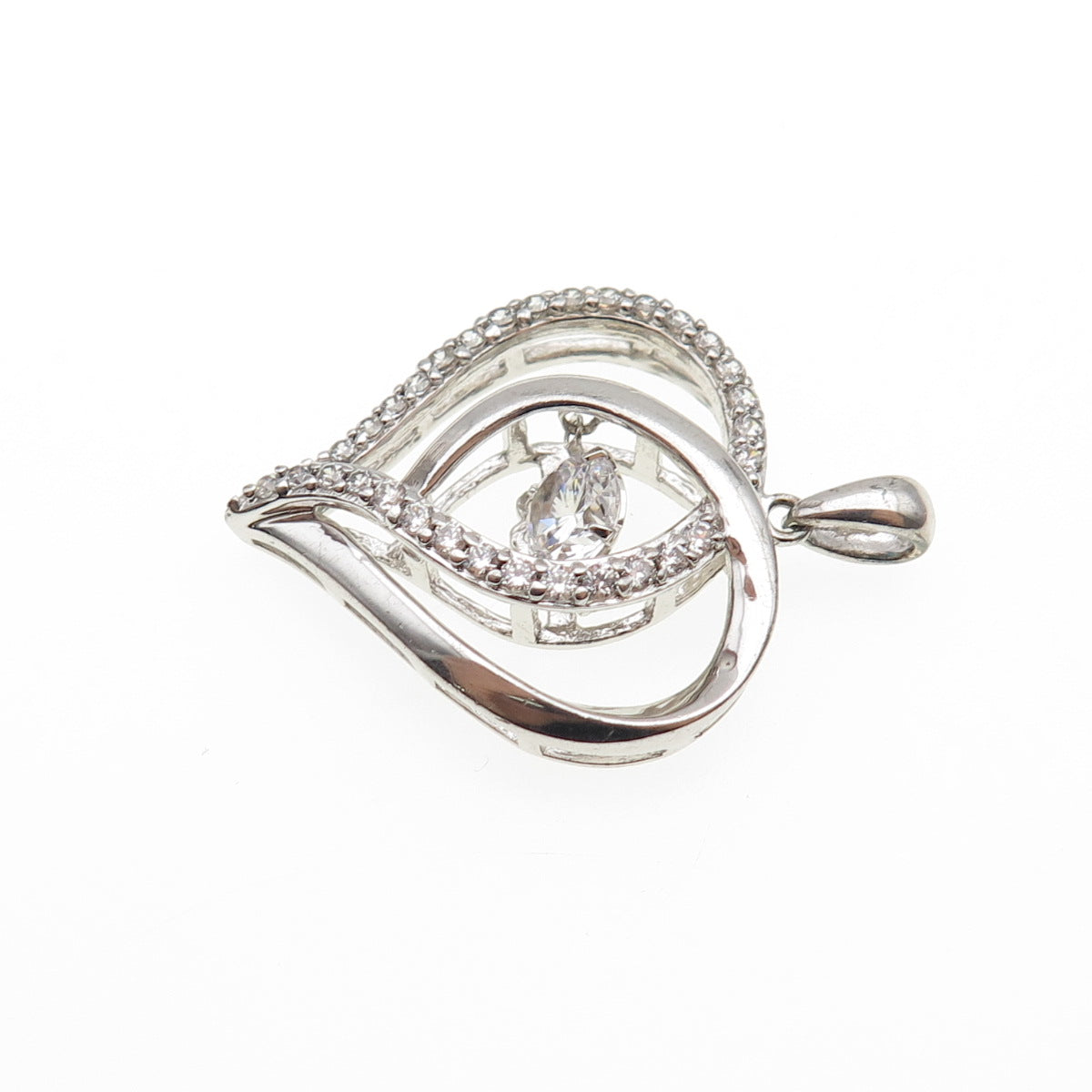 JH YOUNG 925 Sterling Silver Round-Cut C Z Heart Charm Pendant