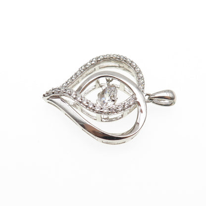 JH YOUNG 925 Sterling Silver Round-Cut C Z Heart Charm Pendant