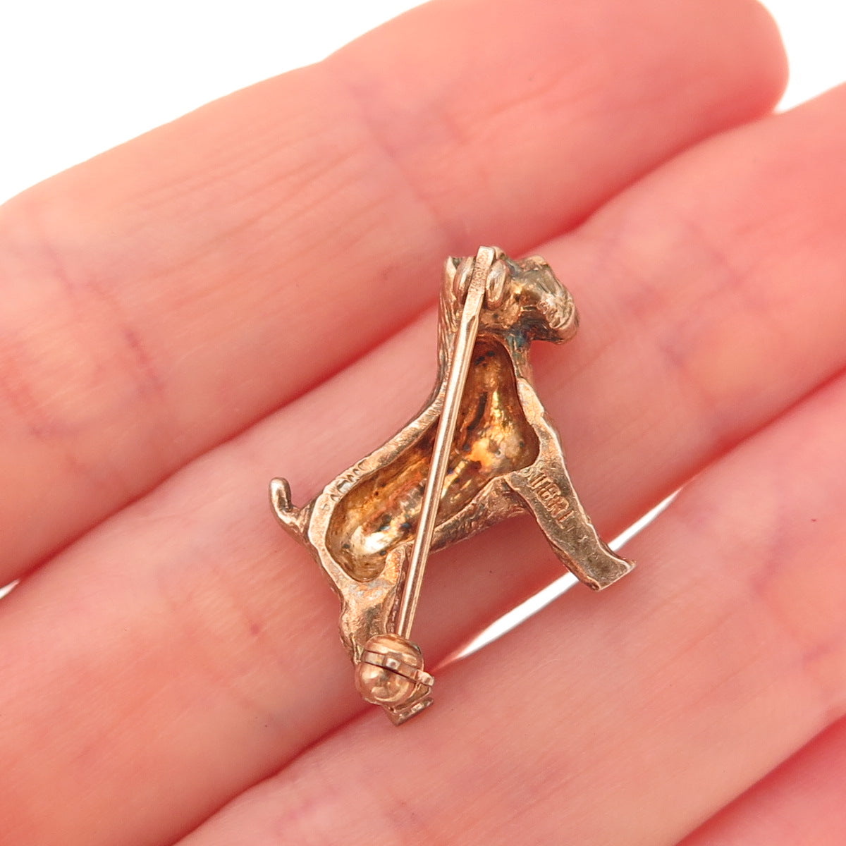 925 Sterling Silver Gold Plated Vintage Schnauzer Dog Pin Brooch