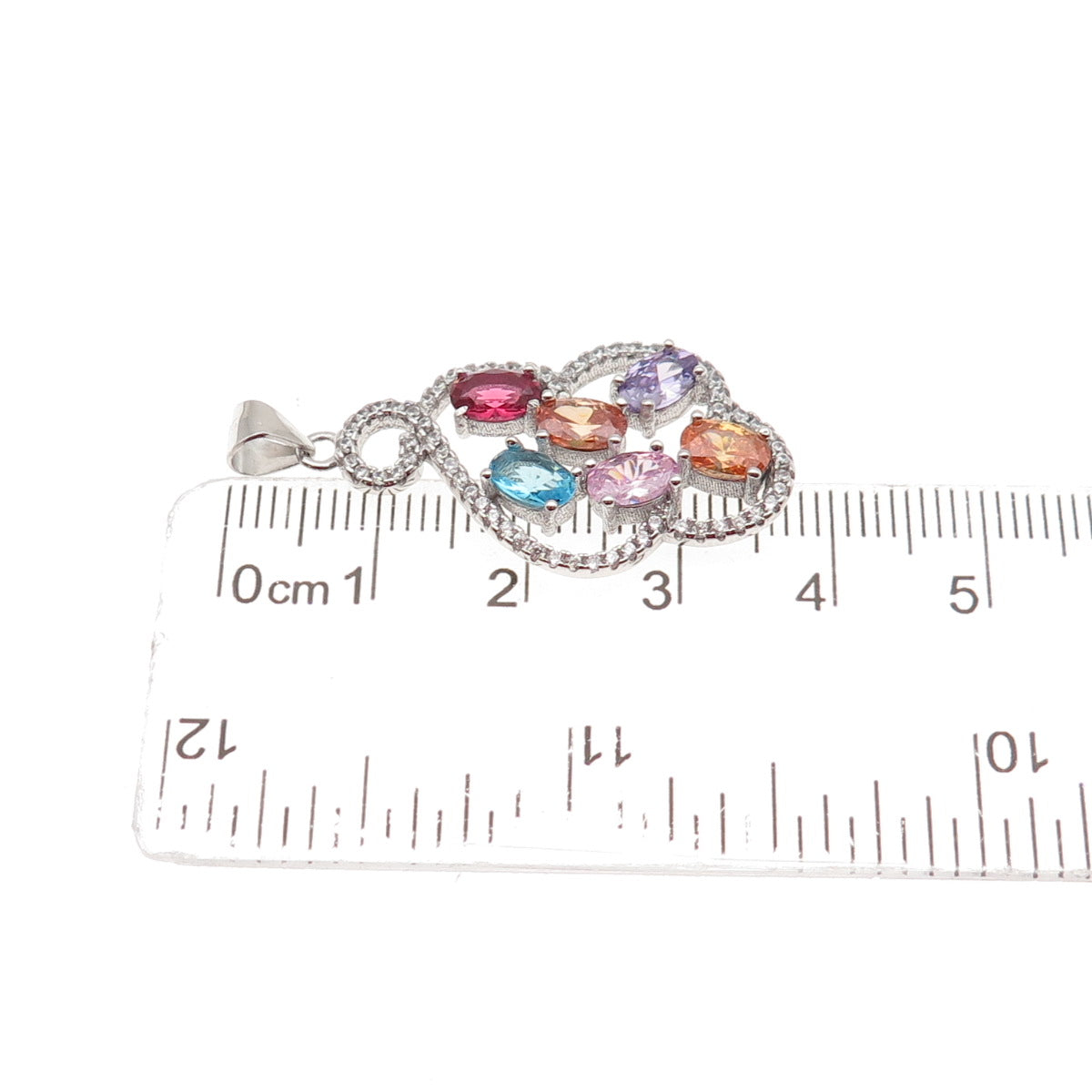 925 Sterling Silver Round & Oval-Cut Multi-Color C Z Charm Pendant