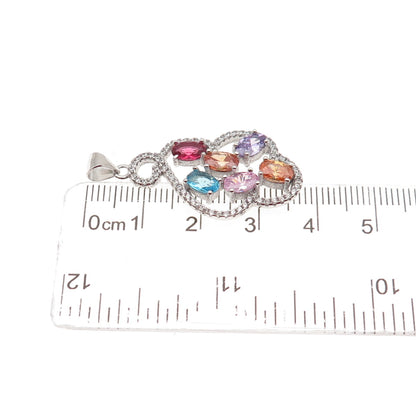 925 Sterling Silver Round & Oval-Cut Multi-Color C Z Charm Pendant