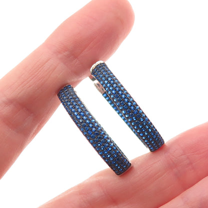 925 Sterling Silver Round-Cut Blue C Z In & Out Hoop Earrings