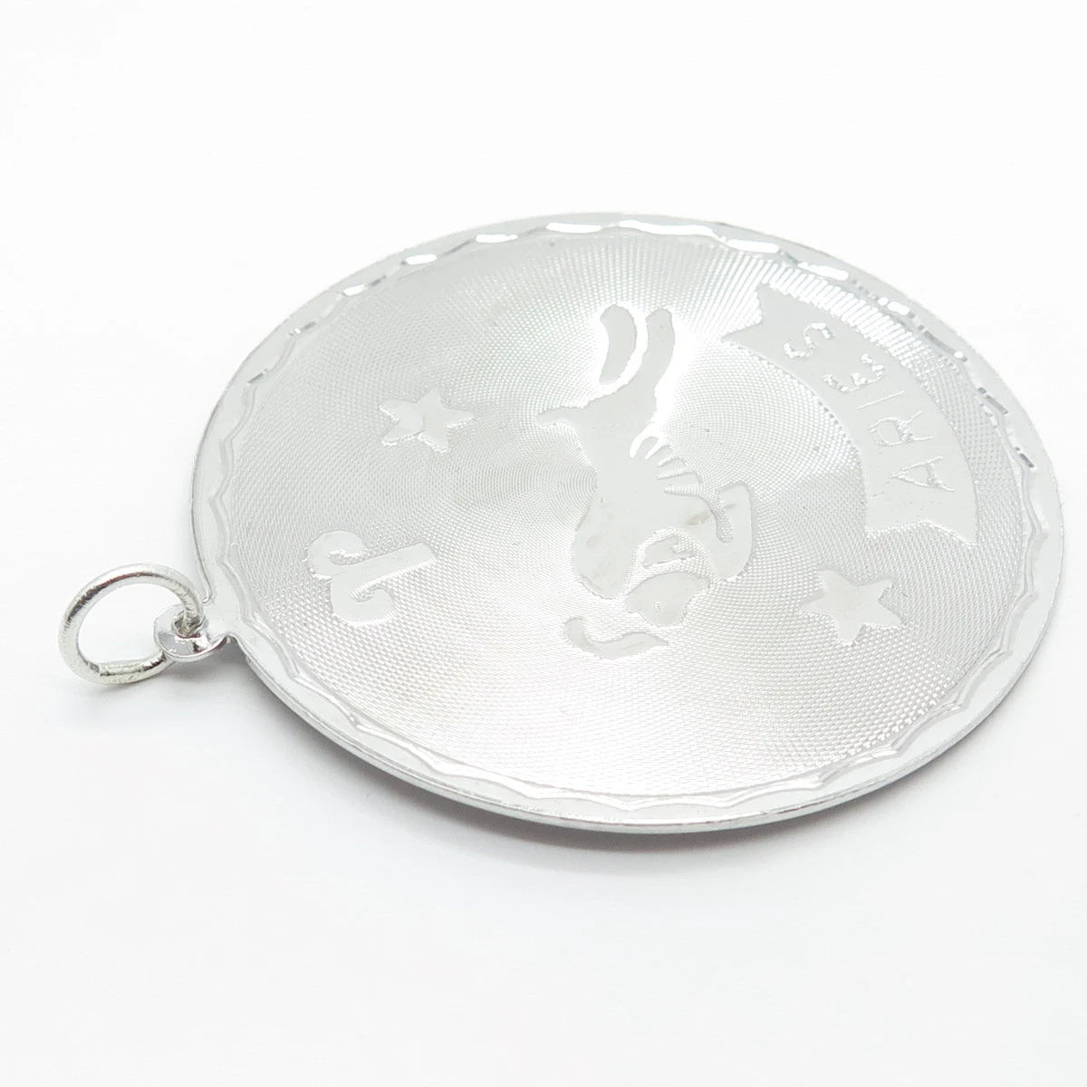 925 Sterling Silver Vintage Aries Zodiac Sign Round Pendant